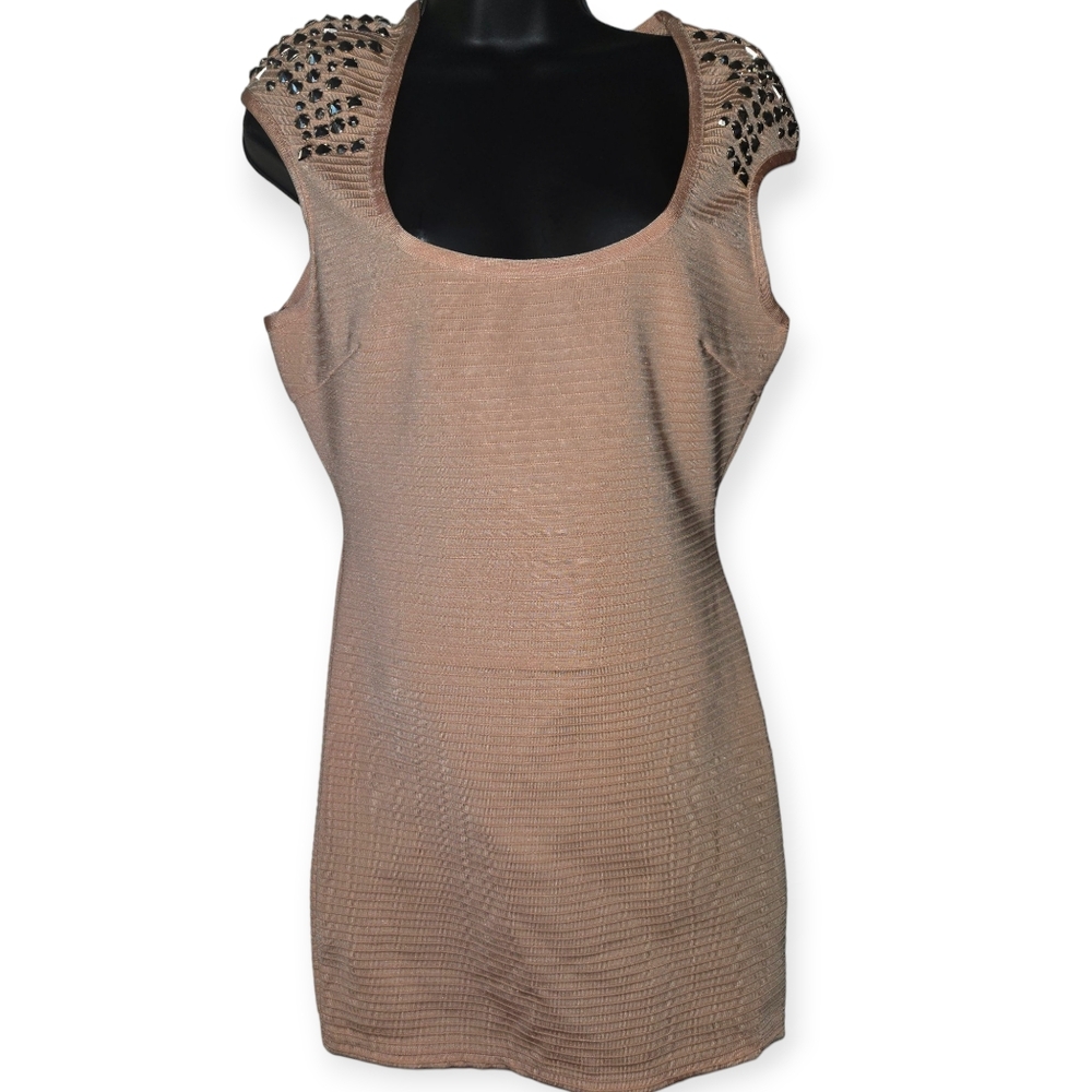 Bebe Peach Embellished Mini Dress